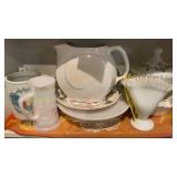 FRANKOMA PITCHER, OPALESCENCE CUP & MISC GLASS