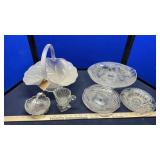 GLASS TRAY, GOBLETS, OIL JARS & MISC. GLASS