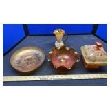 SCALLOPED EDGE CANDY DISHES, BASKET & MISC. AMBER
