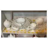 HOBNAIL MILK GLASS VASE, PEDESTAL DISHES & MISC.