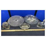GLASS BOOKENDS, CAKE PLATES & DIVIDED PLATTERS