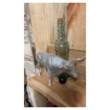CAST ALUMINUM BULL & GLASS BOTTLE