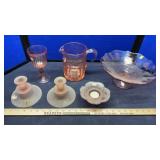 PINK DEPRESSION GLASS & CLEAR GLASS PLATES & BOWLS