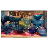 TRINKET JAR, COMPOTE, SOAP DISH & MISC BLUE GLASS