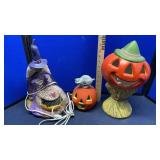 CERAMIC PUMPKINS & LIGHTED WITCH