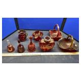 RED DEPRESSION GLASS BELLS, BOWLS & VASE