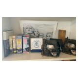 BOOKS, SWIFT HAWK PAINTING AND PICTURE FRAMES