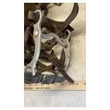 HORSE BIT, LEATHER STRAPPING  AND BARREL PARTS