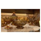 AMBER COMPOTE, CANDY DISH & MISC. GLASS