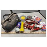JUMPER CABLES, FLASHLIGHT, GRINDER WHEELS & MISC.