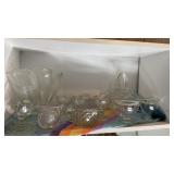 HOBNAIL FAN VASE, PRESS GLASS GOBLETS & BASKET