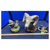 PORCELAIN RAM HEAD, HORSE CANDLE & ELK FIGURES