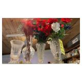 (4) GLASS VASES W/ FLOWERS