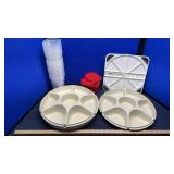 PUNCH BOWL W/GLASSES, TUPPERWARE TRAYS &