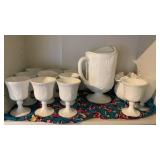 COLONY HARVEST MILK GLASS PITCHER W/ GOBLETS