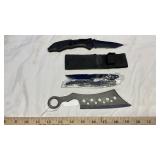 ASSORTED THROWING KNIVES, BELT BUCKLE & KEY CHAIN