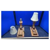 GLASS CUTTING BOARD & (2) WOOD LAMPS