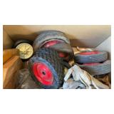 LAWN TIRES, APRONS, X-MAS STAND, MAGAZINE RACKS