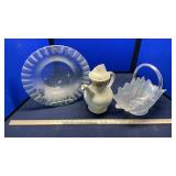 GLASS BASKET, PITCHER & BOWL
