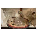 OIL LAMP, VASE, PLATE & MISC. GLASS