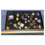COSTUME RINGS, DISPLAY BOXES & BRASS WALL BASKETS
