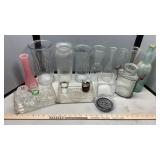 FLOWER VASES, SHOT GLASSES & LRG. JARS
