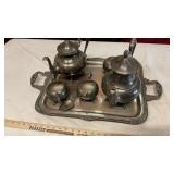 P.S. SILVER ON COPPER TEAPOTS & CREAMER & SUGAR