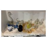 GLASS SWANS, FIGURINES AND MORE
