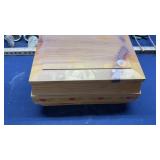 WOODEN TRINKET BOX AND MISC TRINKETS