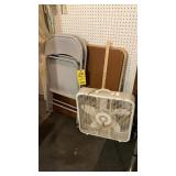 (2) CARD TABLES, METAL FOLDING CHAIRS & FAN