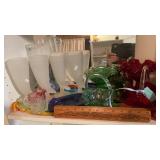 FENTON BASKET, RED RUFFELD BOWL, & VASES