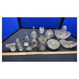 GLASS BASKET, BELLS & CANDY DISH