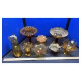 ASSORTED AMBER GLASS COMPOTES