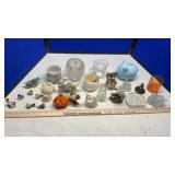 GLASS FIGURES, CREAMER, PIG BANK & MISC. GLASS
