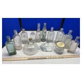 BOTTLES, FENTON OWL, VASE & MISC GLASS