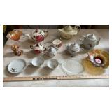 HALLS TEA POT, FENTONS TEA CUPS & MISC. GLASS