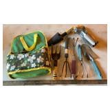 ASSORTED GARDEN TOOLS & HYDRAULIC HOSE