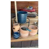 (3) CLAY FLOWER POTS, SELF WATERING POT &