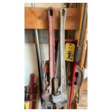 (2) RIDGID 36' PIPE WRENCHES, PIPE CUTTER & MISC.