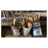 CONOCO GEAR OIL CAN & WOOD STAKES