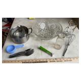 GLASS CUPS, POT, & FLATWARE