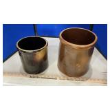 (2) BROWN GLAZED CROCKS (NO CRACKS)