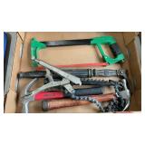 HACKSAW, HAMMERS, CHAIN WRENCH & MISC TOOLS