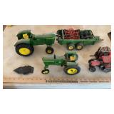 ASSORTED TOY TRACTORS, SKID STEERS AND CARS