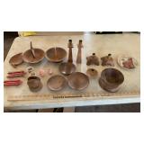ASSORTED WALNUT CANDLE HOLDERS, NAPKIN HOLDERS