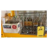 COKE BOTTLES AND CRATE, GLASS MILK BOTTLE, CRATE