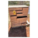 METAL CABINET W/ GRINDING WHEELS. BATTERY TERMINAL