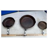 (3) CAST IRON PANS (ONE IS A WAGNER)