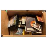 CASSETTE TAPES, RECORDS & BLOOD PRESSURE CUFF
