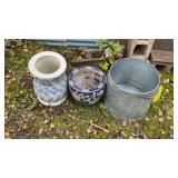 (2) FLOWER POTS & GALV. CAN